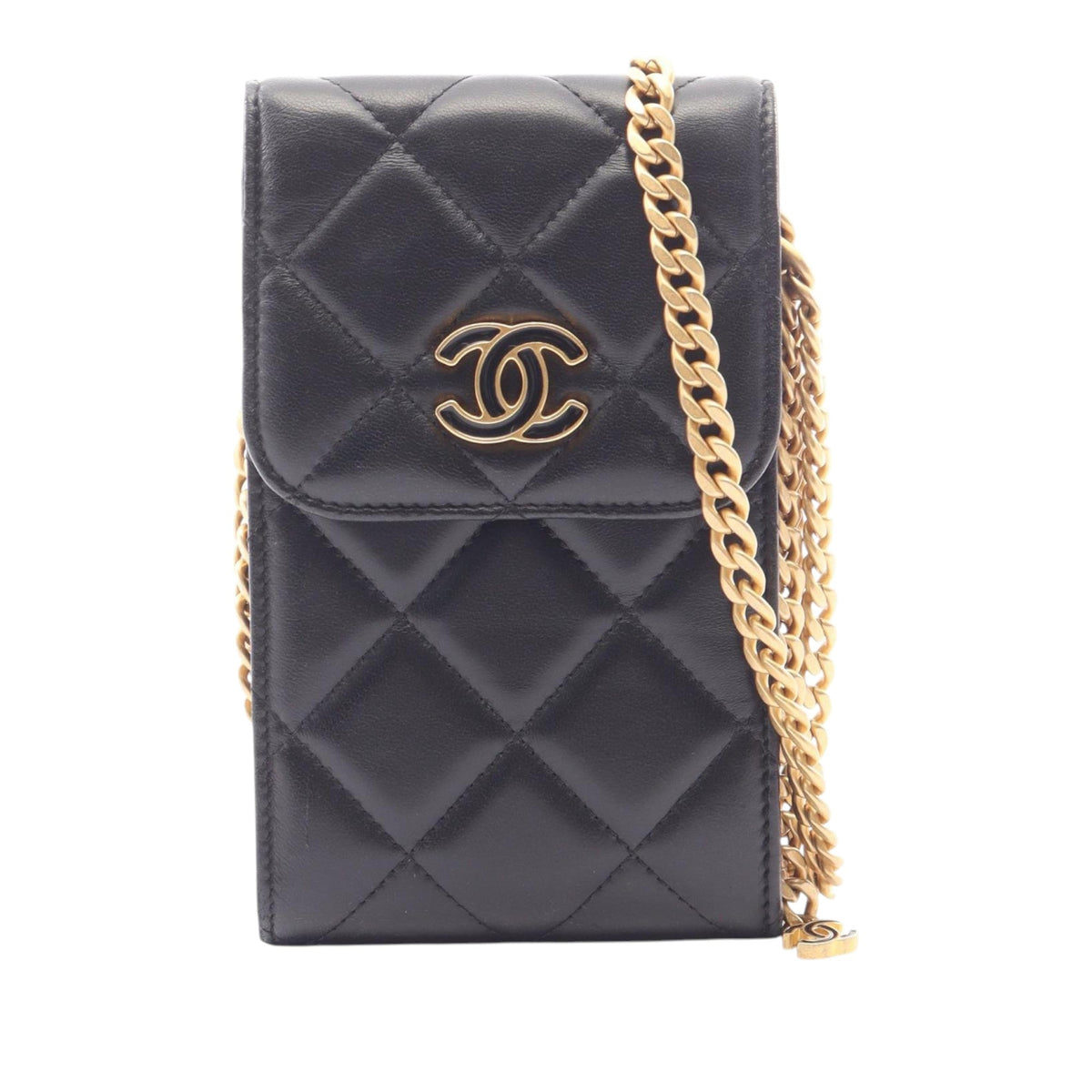 Chanel Quilted CC Lambskin Lacquered Chain Phone Holder