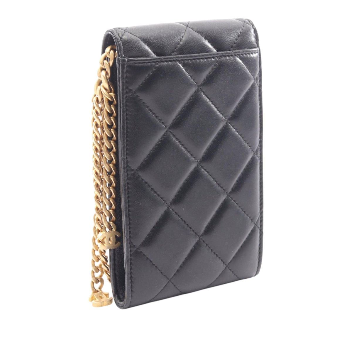 Chanel Quilted CC Lambskin Lacquered Chain Phone Holder