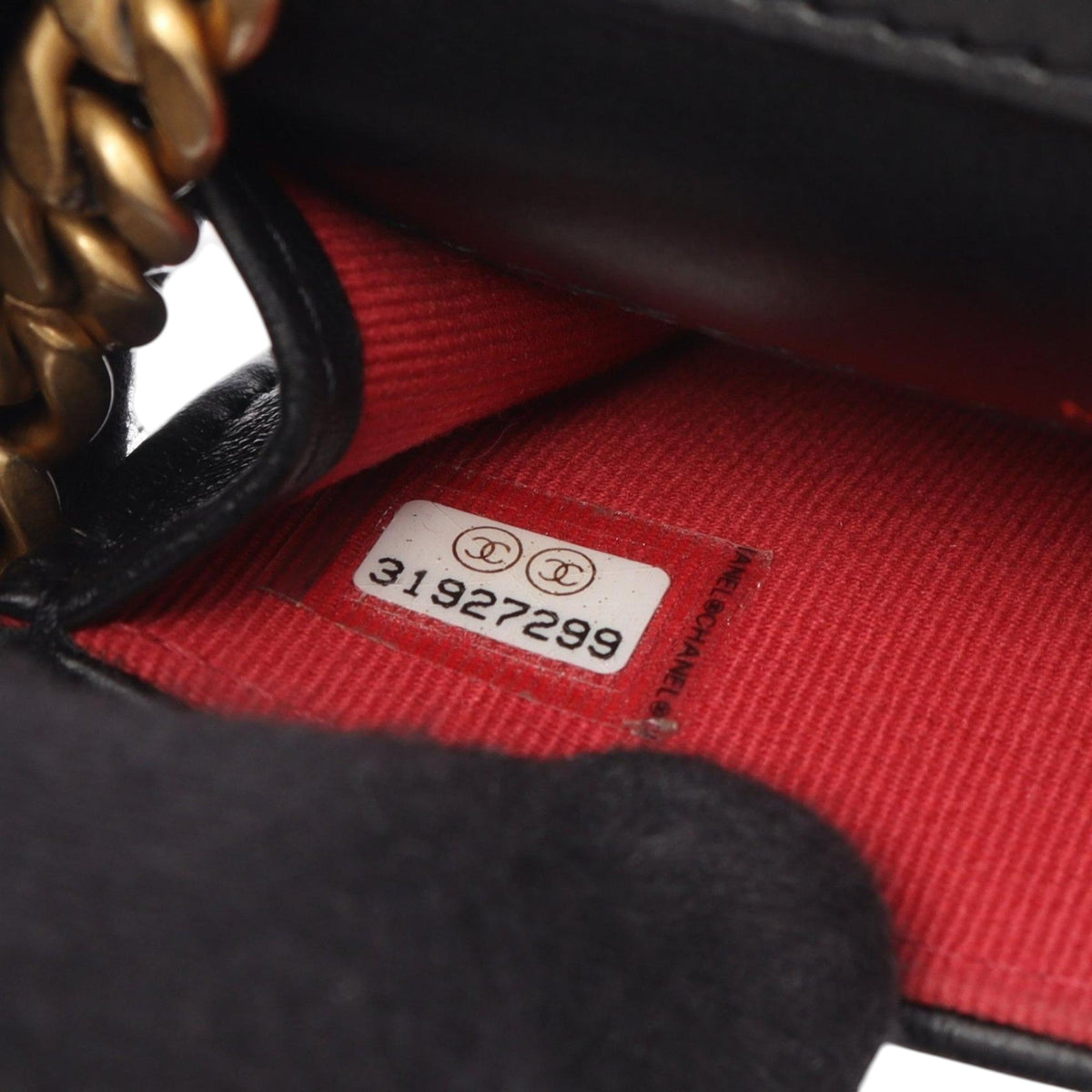 Chanel Quilted CC Lambskin Lacquered Chain Phone Holder