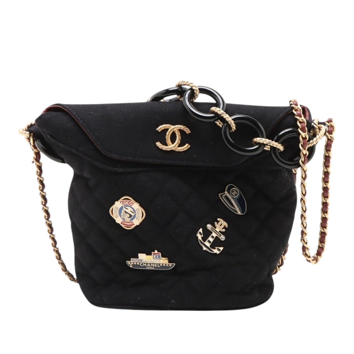 Chanel Paris Hamburg Quilted Wool Coco Sailor Charms Bucket Bag — Blue