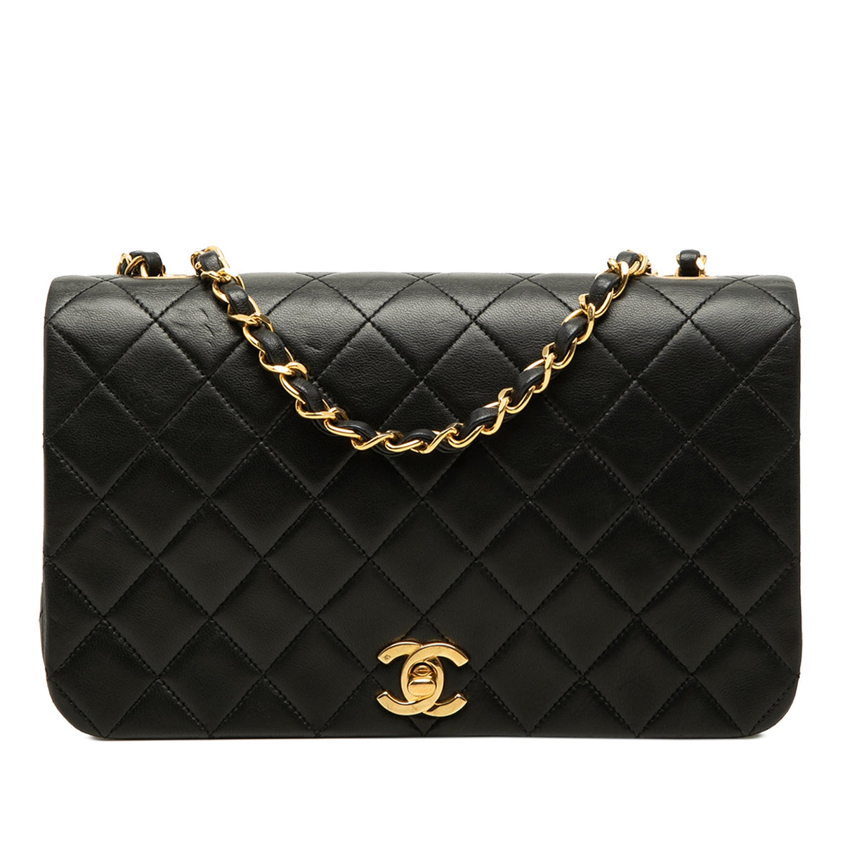 Chanel Small CC Quilted Lambskin Full Single Flap — Black