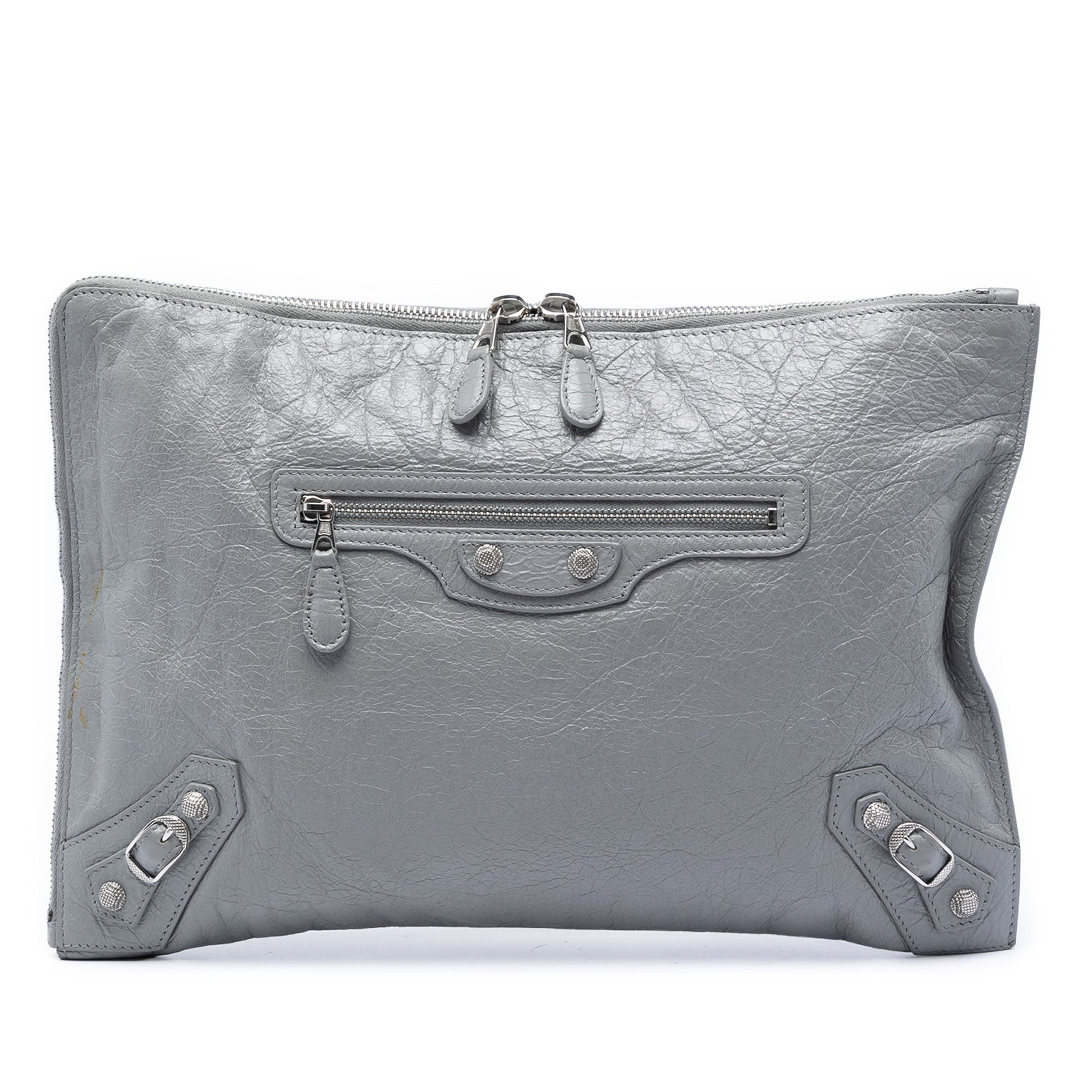 Balenciaga Lambskin Motocross Giant 12 Zip Around Flat Clutch