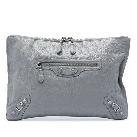 Balenciaga Lambskin Motocross Giant 12 Zip Around Flat Clutch