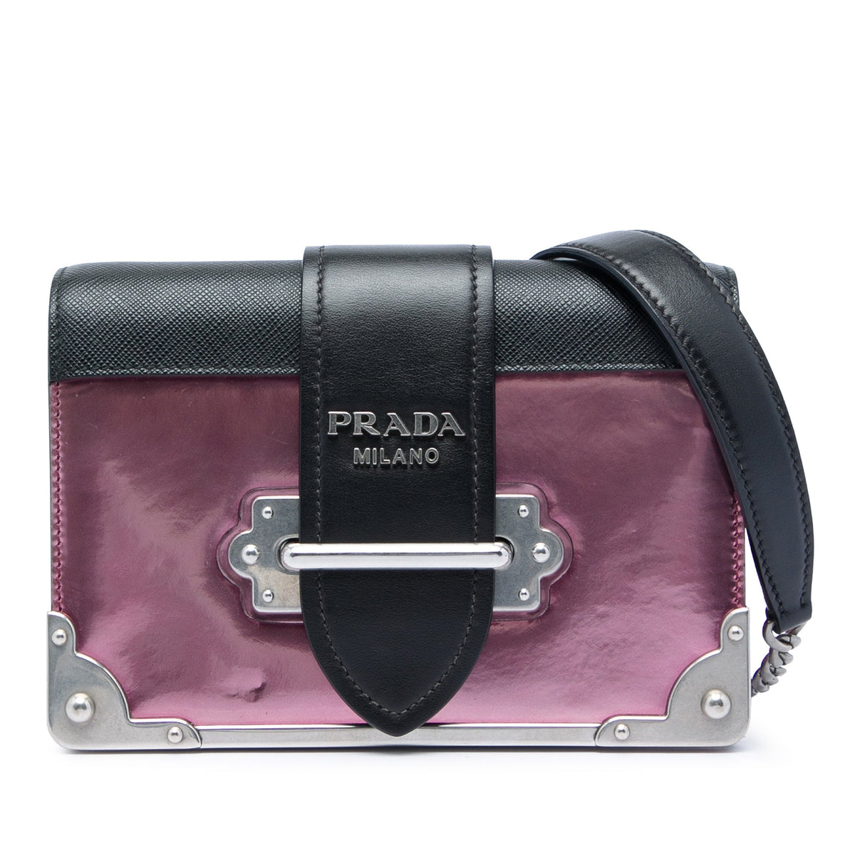 Prada Saffiano Trimmed Metallic Vitello Cahier Bag