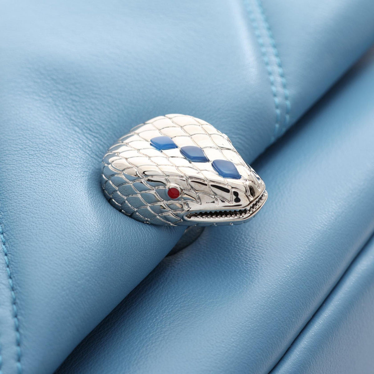 Bvlgari Mini Leather Serpenti Cabochon Satchel — Blue