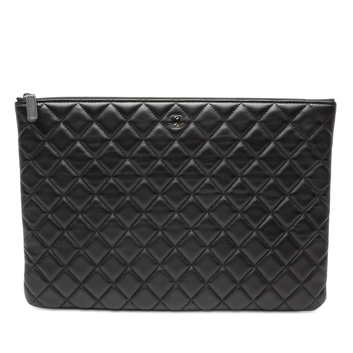 Chanel Large Quilted Lambskin Double Stitch O Case Clutch
