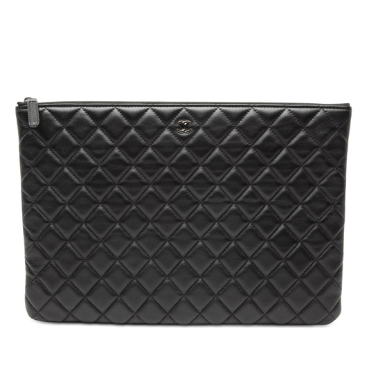 Chanel Large Quilted Lambskin Double Stitch O Case Clutch