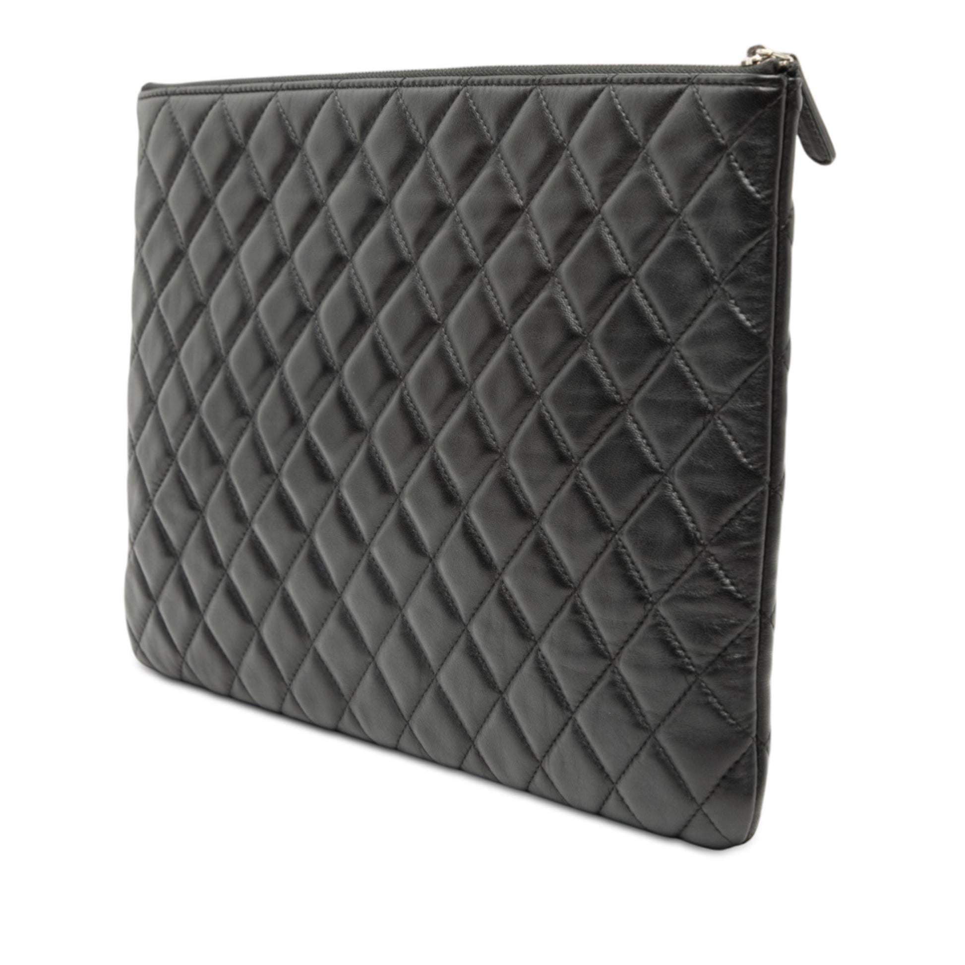 Chanel Large Quilted Lambskin Double Stitch O Case Clutch