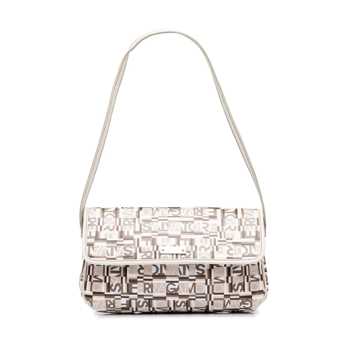 Ferragamo PVC Logo Print Shoulder Bag — Beige