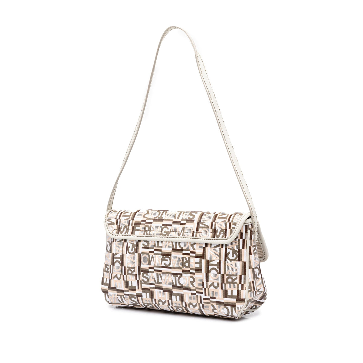 Ferragamo PVC Logo Print Shoulder Bag — Beige