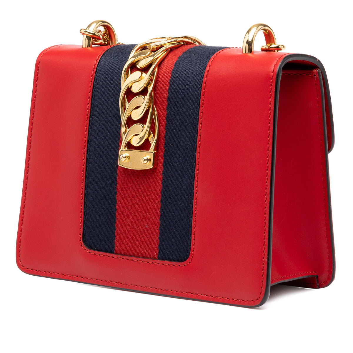 Gucci Mini Calfskin Web Sylvie Chain Satchel — Red