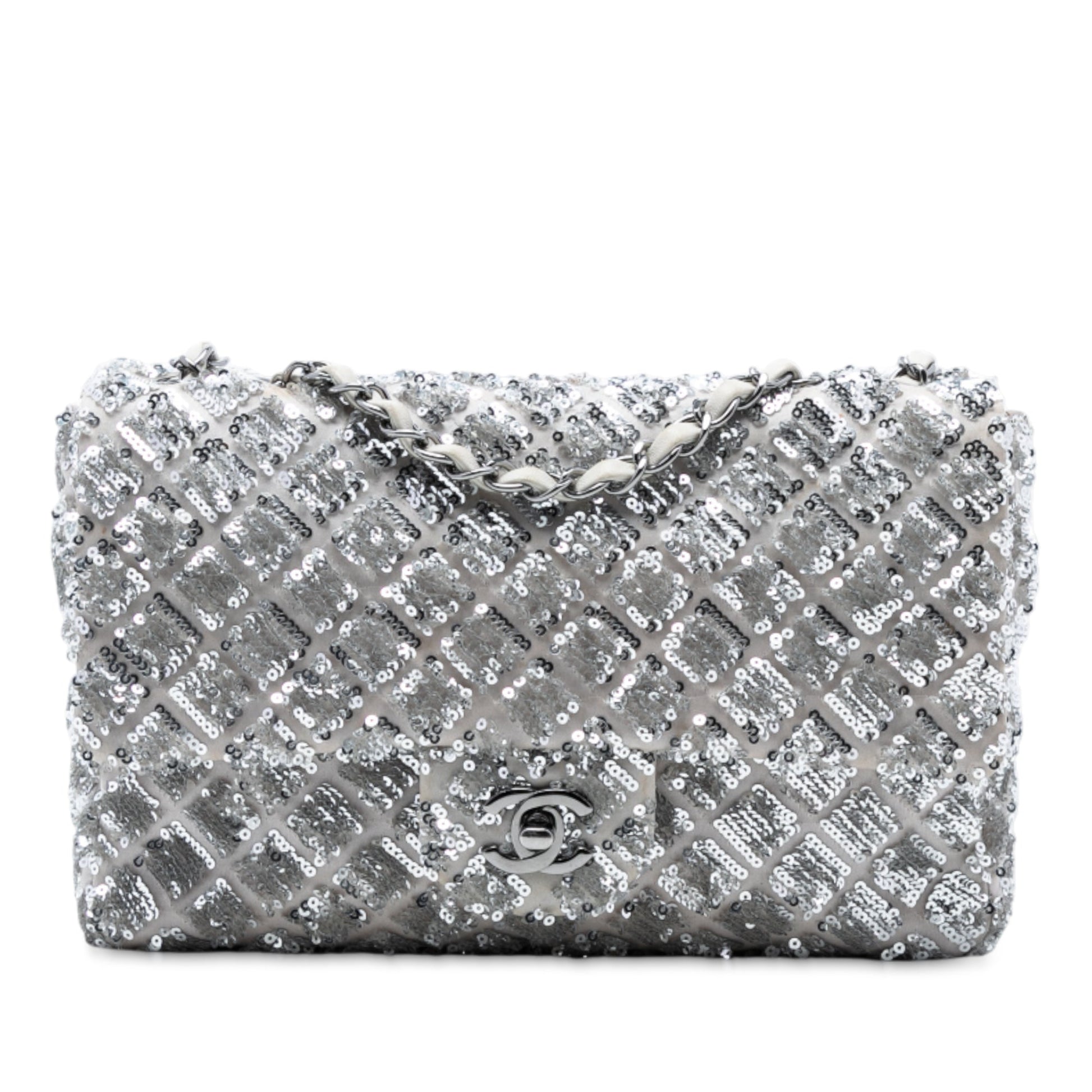 Chanel Medium Classic Satin and Sequin Single Flap