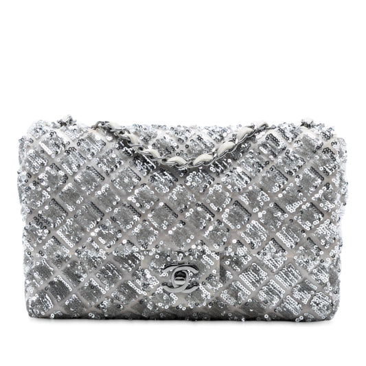 Chanel Medium Classic Satin and Sequin Single Flap
