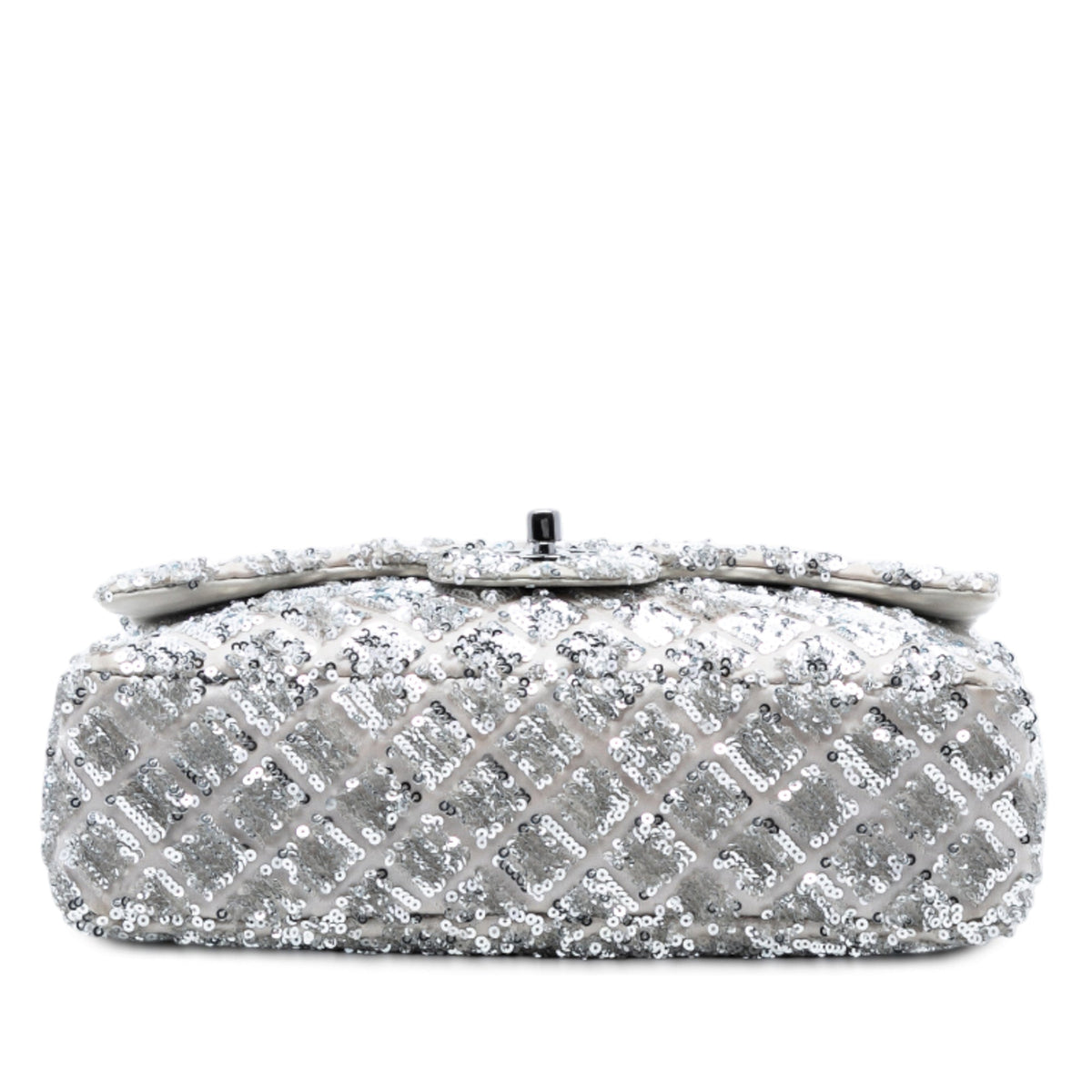 Chanel Medium Classic Satin and Sequin Single Flap — Silver