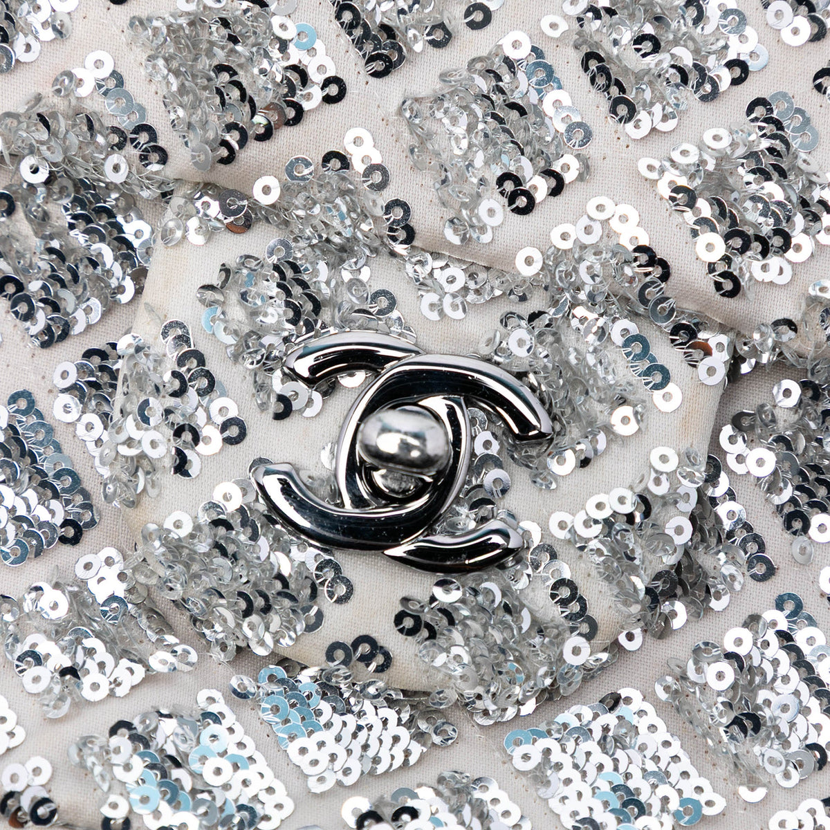 Chanel Medium Classic Satin and Sequin Single Flap — Silver