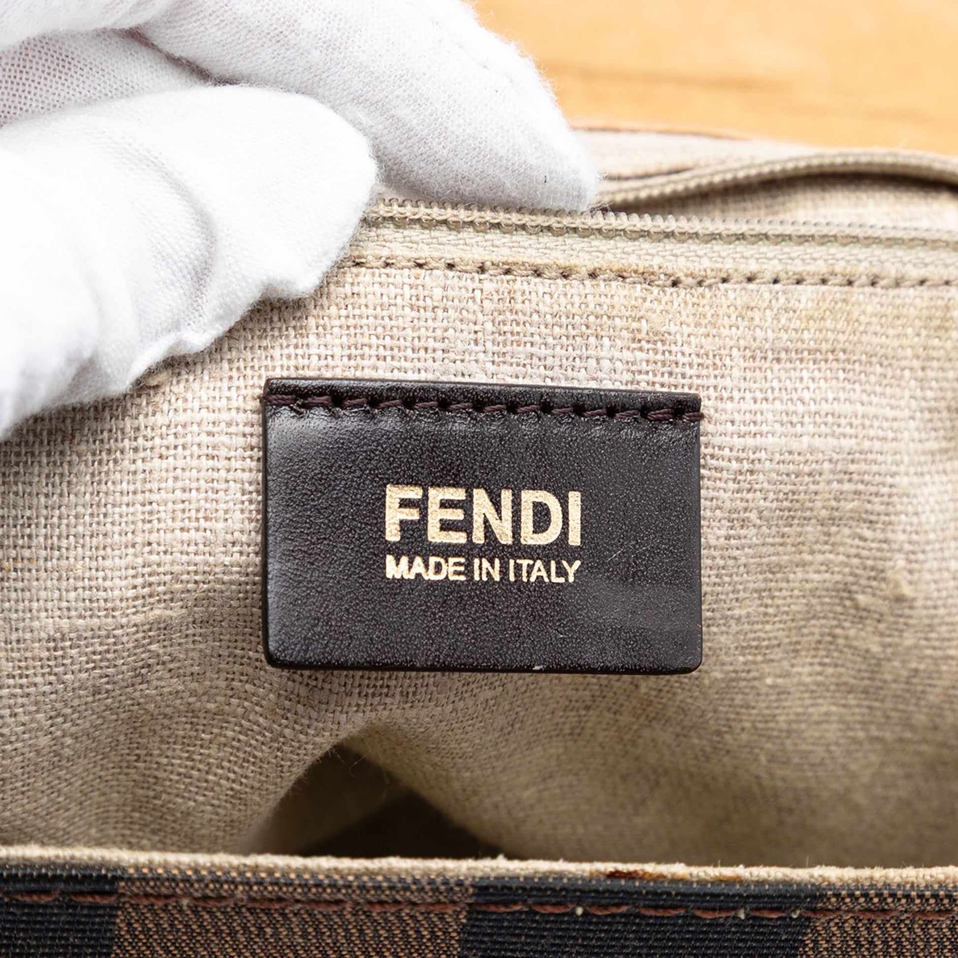 Fendi Leather and Pequin Canvas Silvana Satchel