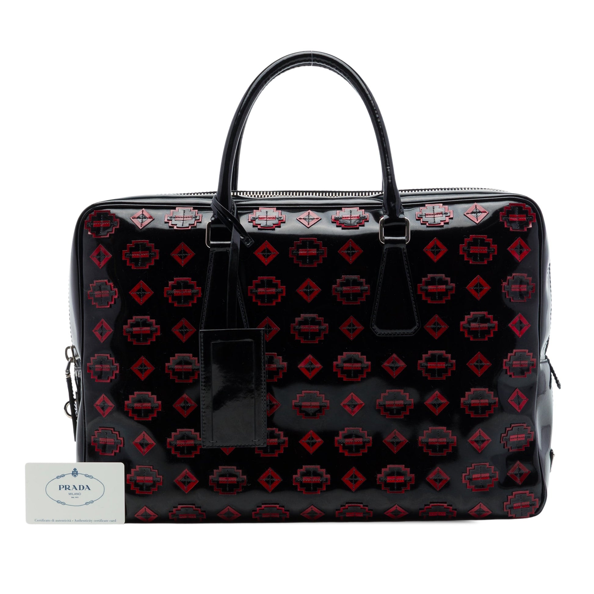 Prada Spazzolato Leather Geometric Applique Briefcase