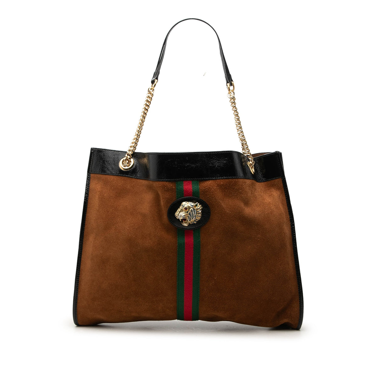 Gucci Large Suede Web Rajah Tote — Brown