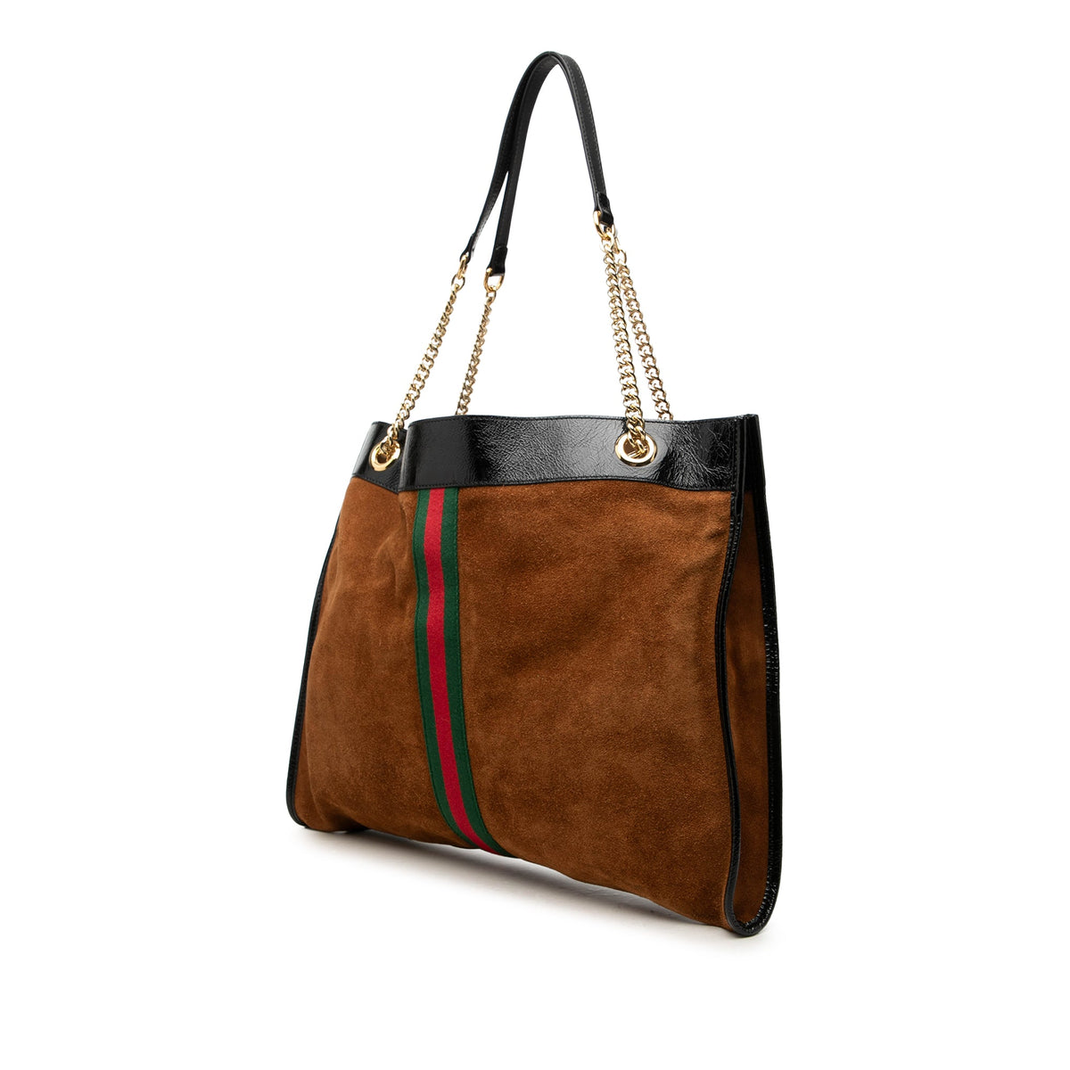 Gucci Large Suede Web Rajah Tote — Brown