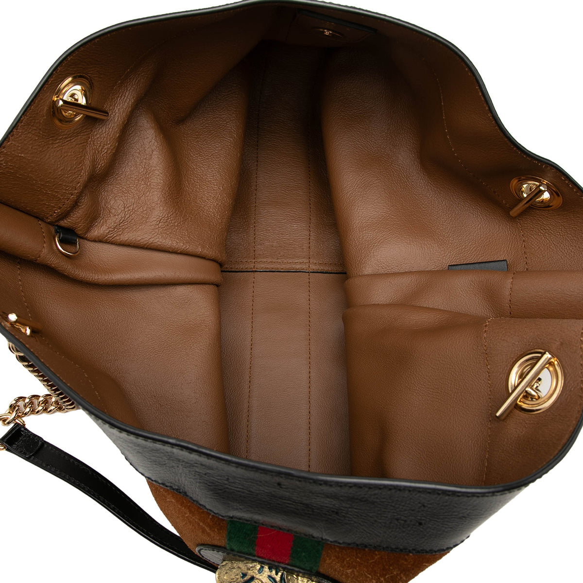 Gucci Large Suede Web Rajah Tote — Brown
