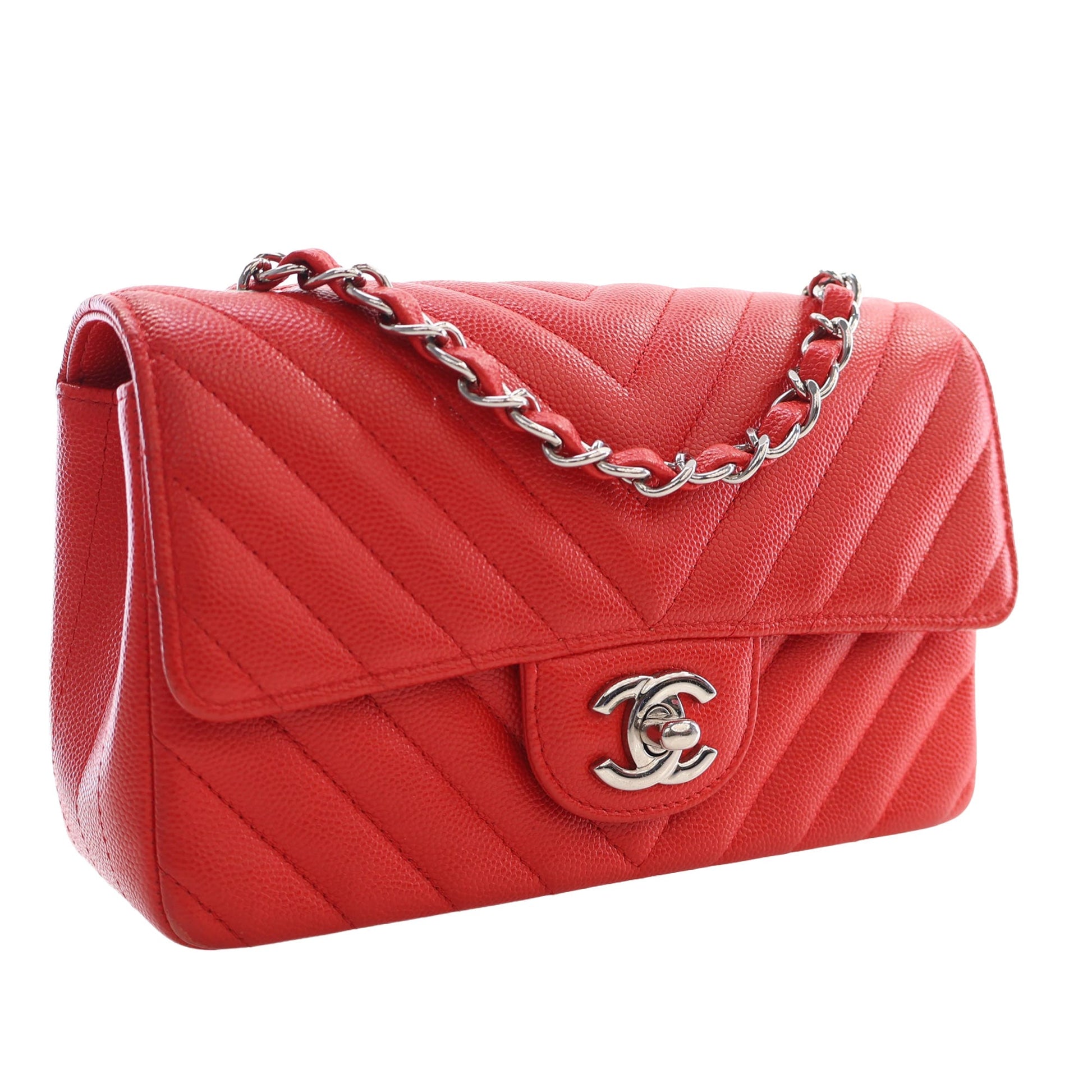 Chanel Mini Rectangular Classic Chevron Caviar Single Flap