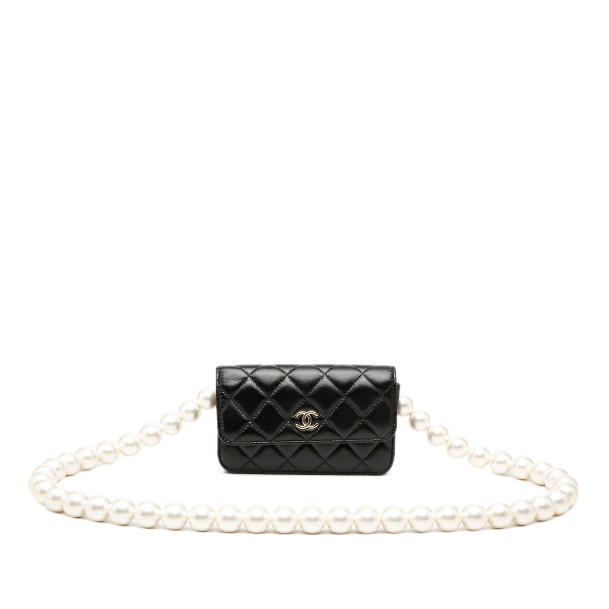Chanel Quilted Calfskin Maxi Pearls Clutch With Chain