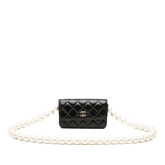 Chanel Quilted Calfskin Maxi Pearls Clutch With Chain