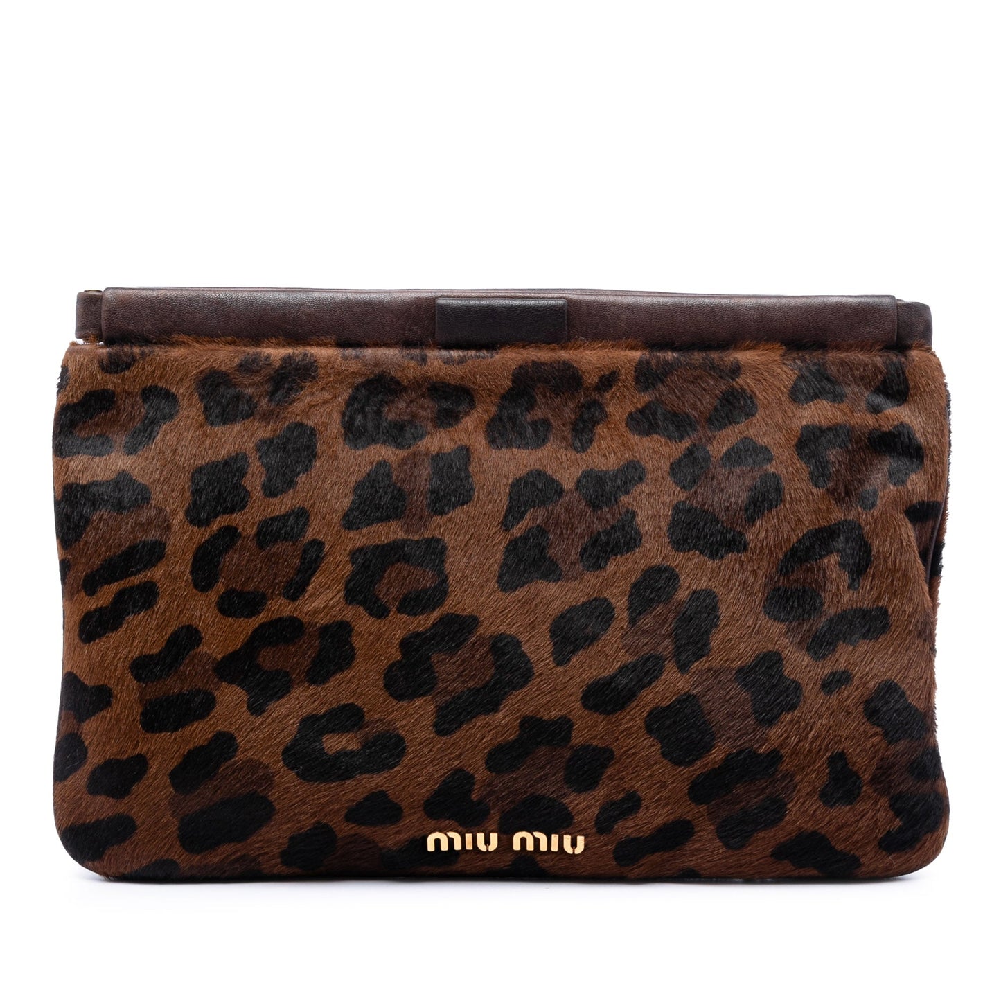 Miu Miu Leopard Printed Calfskin Hair Frame Clutch