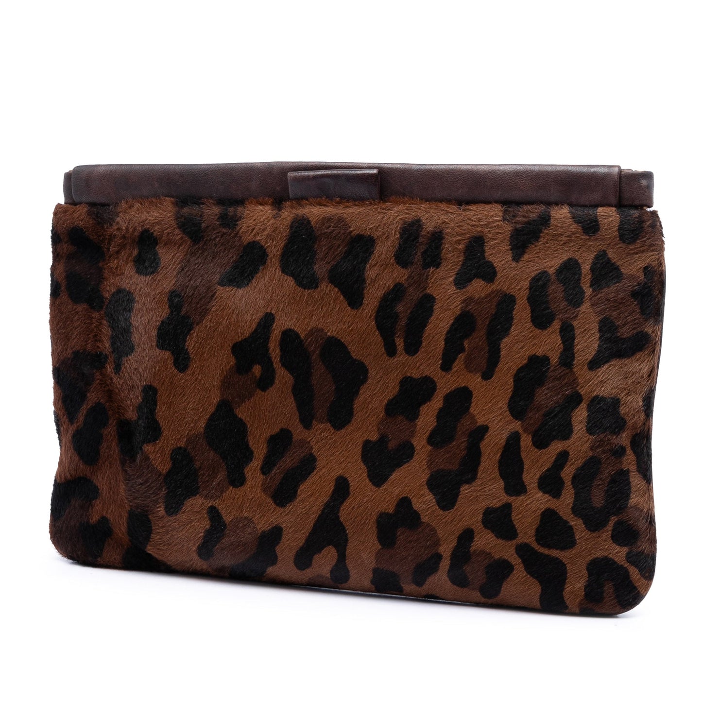 Miu Miu Leopard Printed Calfskin Hair Frame Clutch