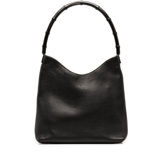 Gucci Calfskin Bamboo Shoulder Bag — Black