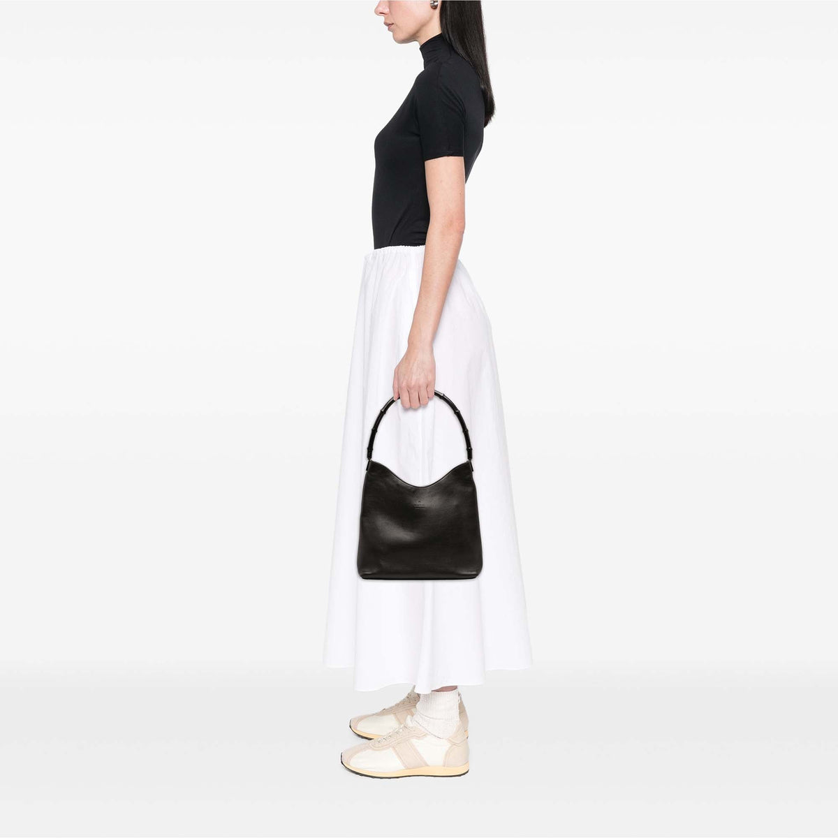 Gucci Calfskin Bamboo Shoulder Bag — Black