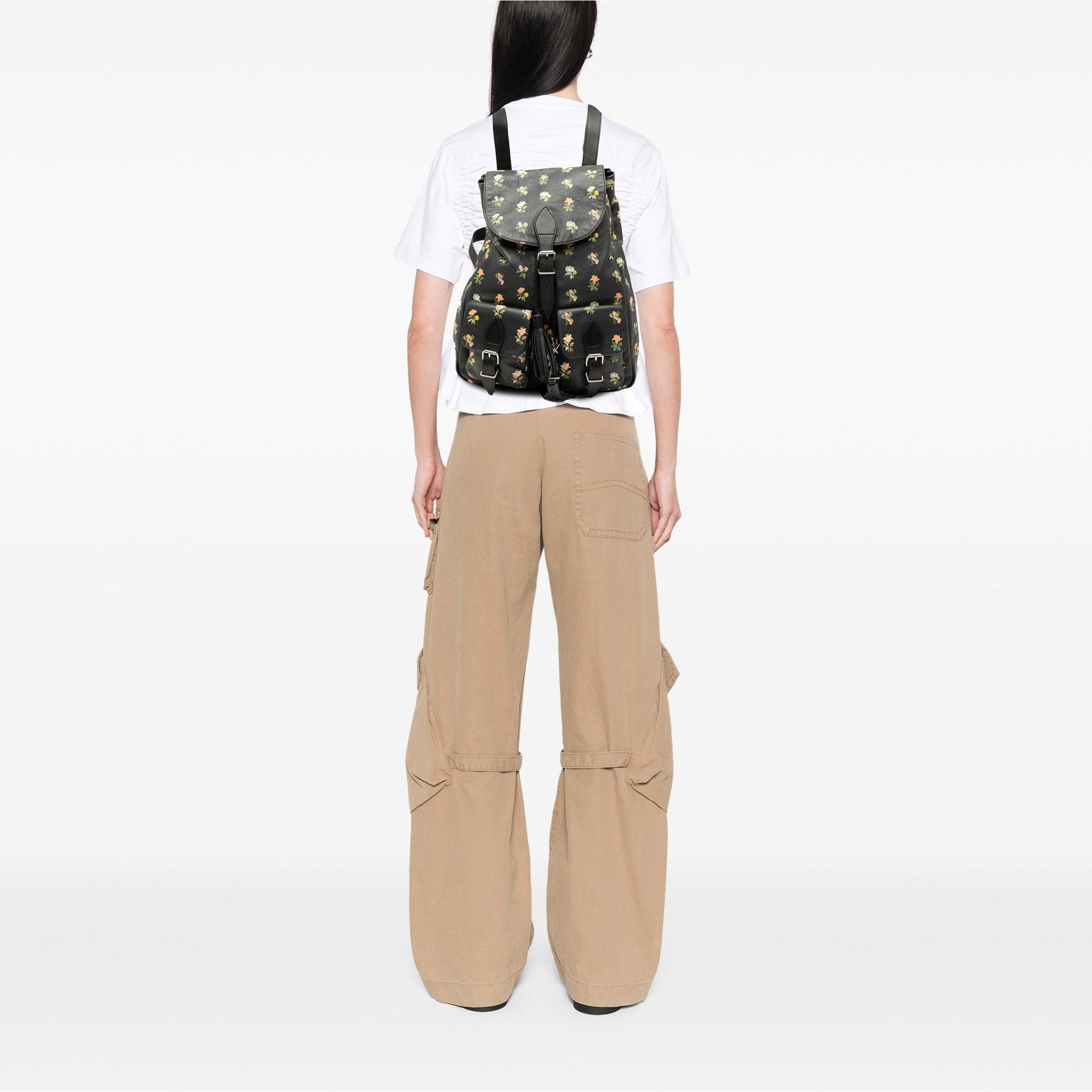 Saint Laurent Leather Prairie Floral Printed Festival Backpack