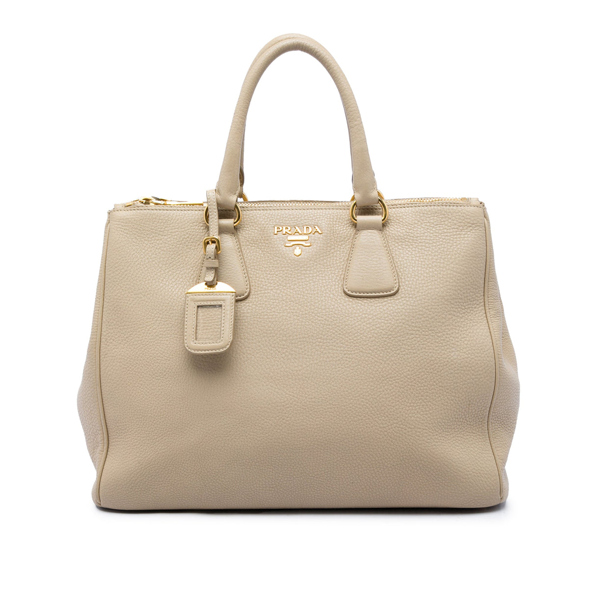 Prada Vitello Daino Double Zip Convertible Tote — Beige