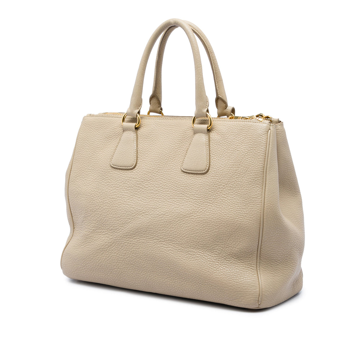 Prada Vitello Daino Double Zip Convertible Tote — Beige