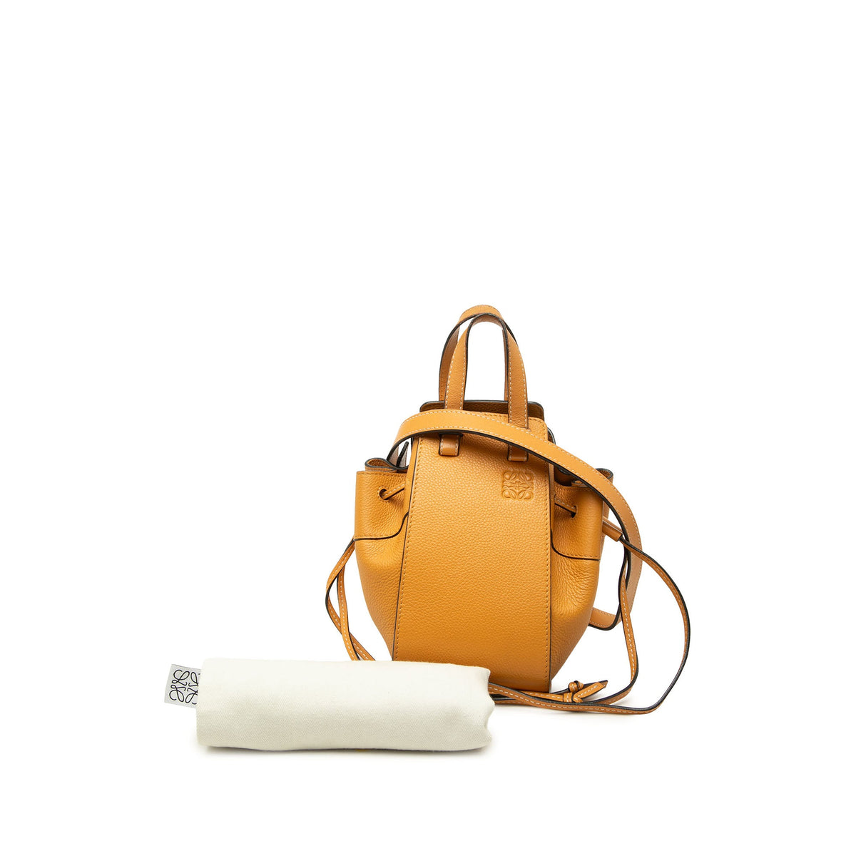 LOEWE Mini Leather Drawstring Hammock Bag — Orange
