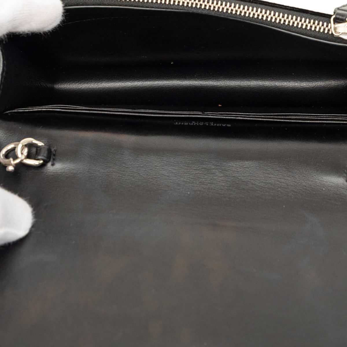 Saint Laurent Velvet Crystal Monogram Kate Tassel Wallet on Chain