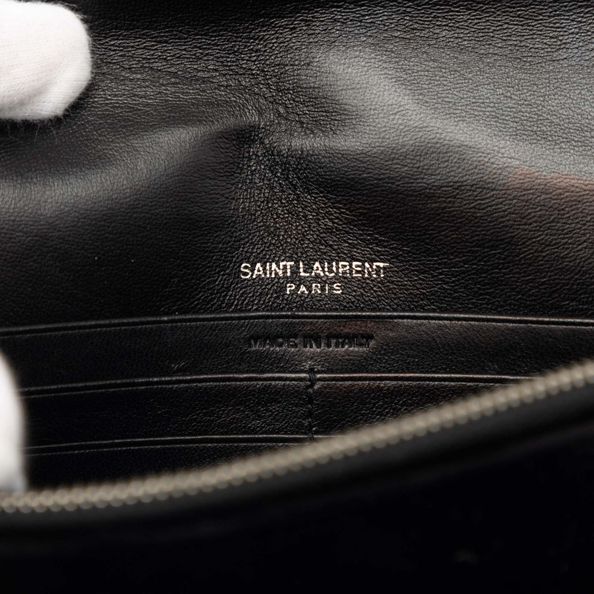 Saint Laurent Velvet Crystal Monogram Kate Tassel Wallet on Chain