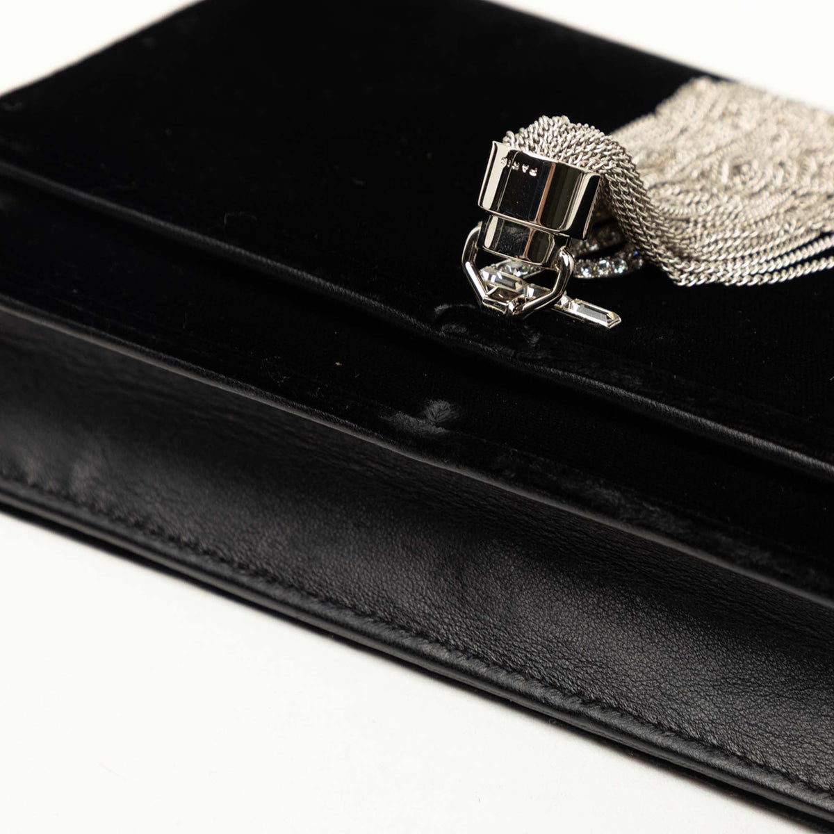 Saint Laurent Velvet Crystal Monogram Kate Tassel Wallet on Chain