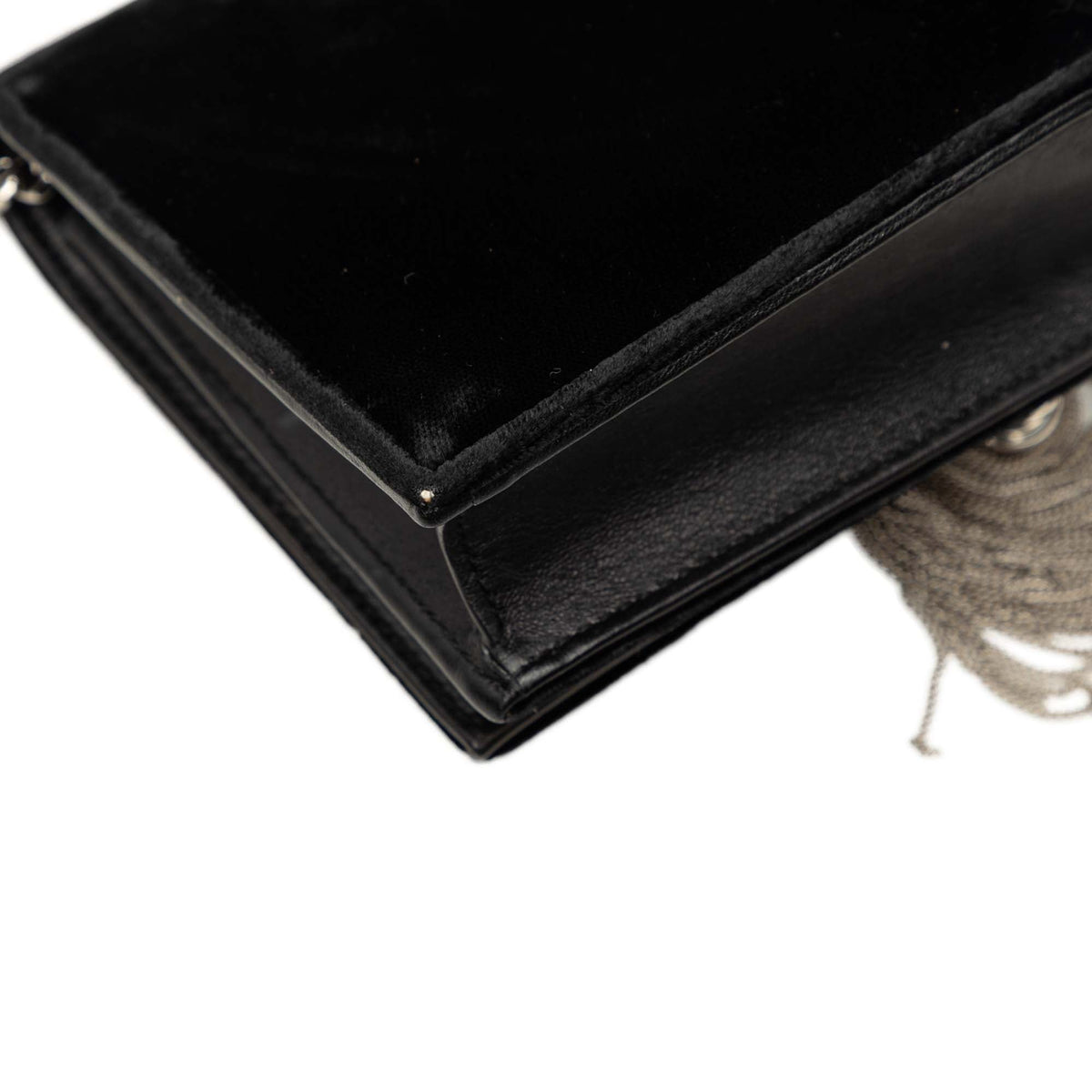 Saint Laurent Velvet Crystal Monogram Kate Tassel Wallet on Chain