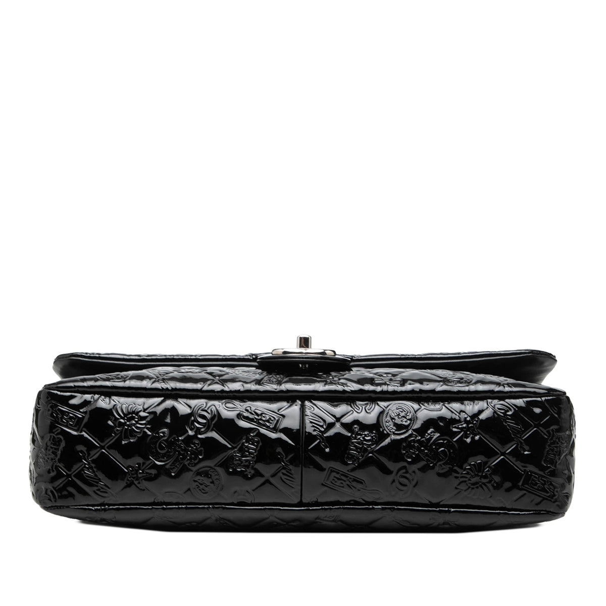 Chanel Jumbo Patent Embossed Lucky Symbols Flap — Black