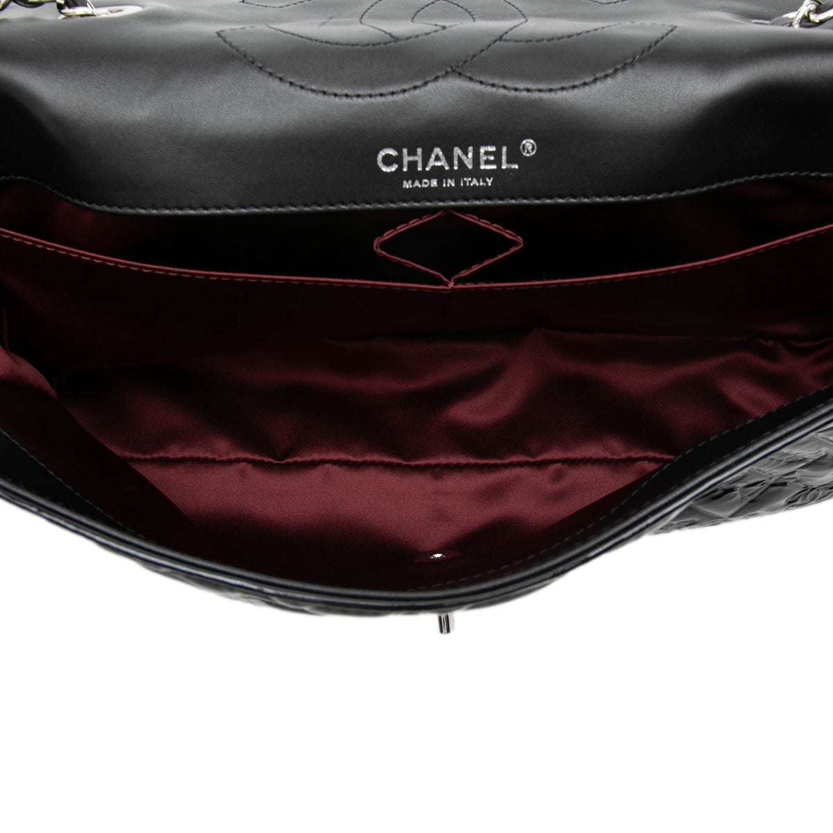 Chanel Jumbo Patent Embossed Lucky Symbols Flap — Black