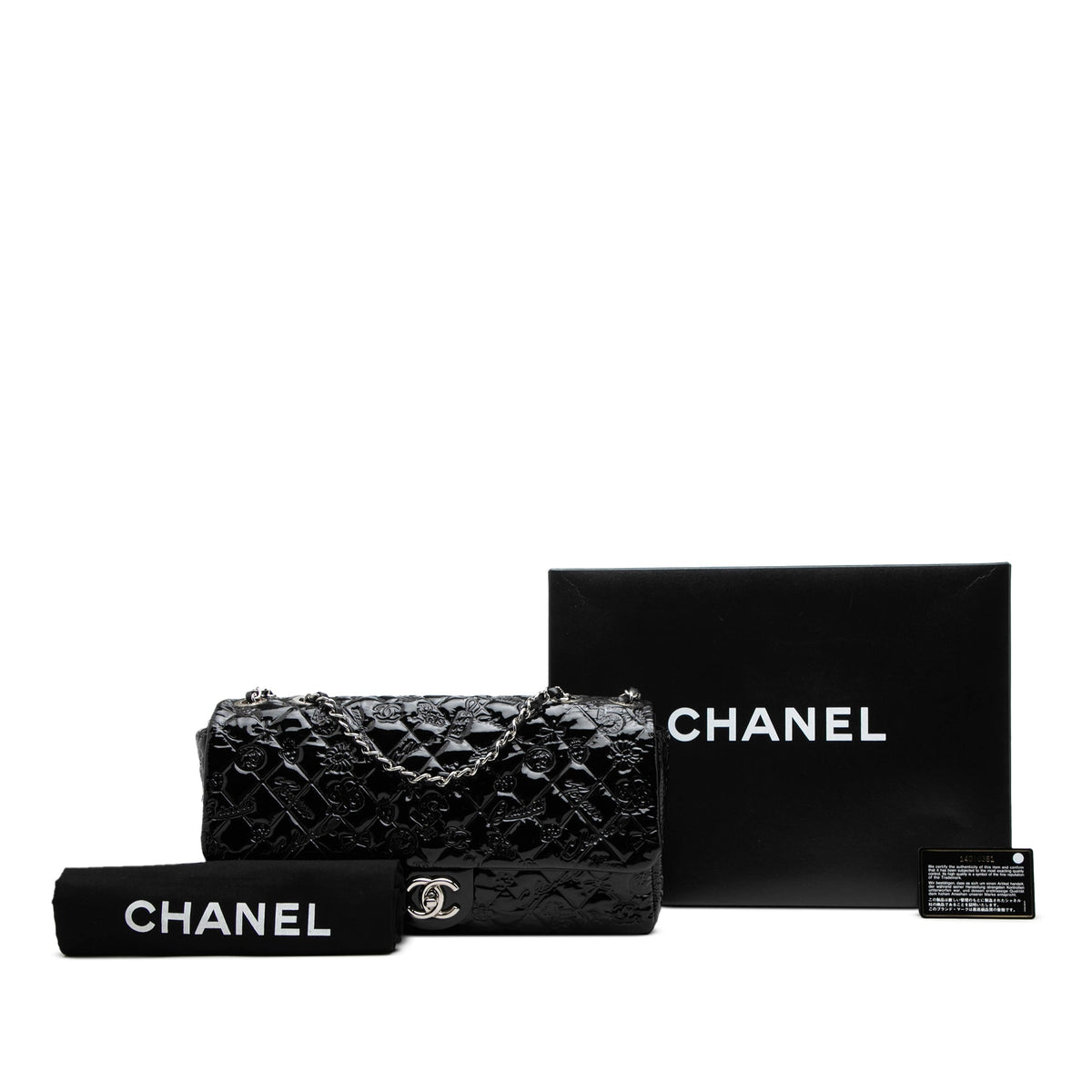 Chanel Jumbo Patent Embossed Lucky Symbols Flap — Black