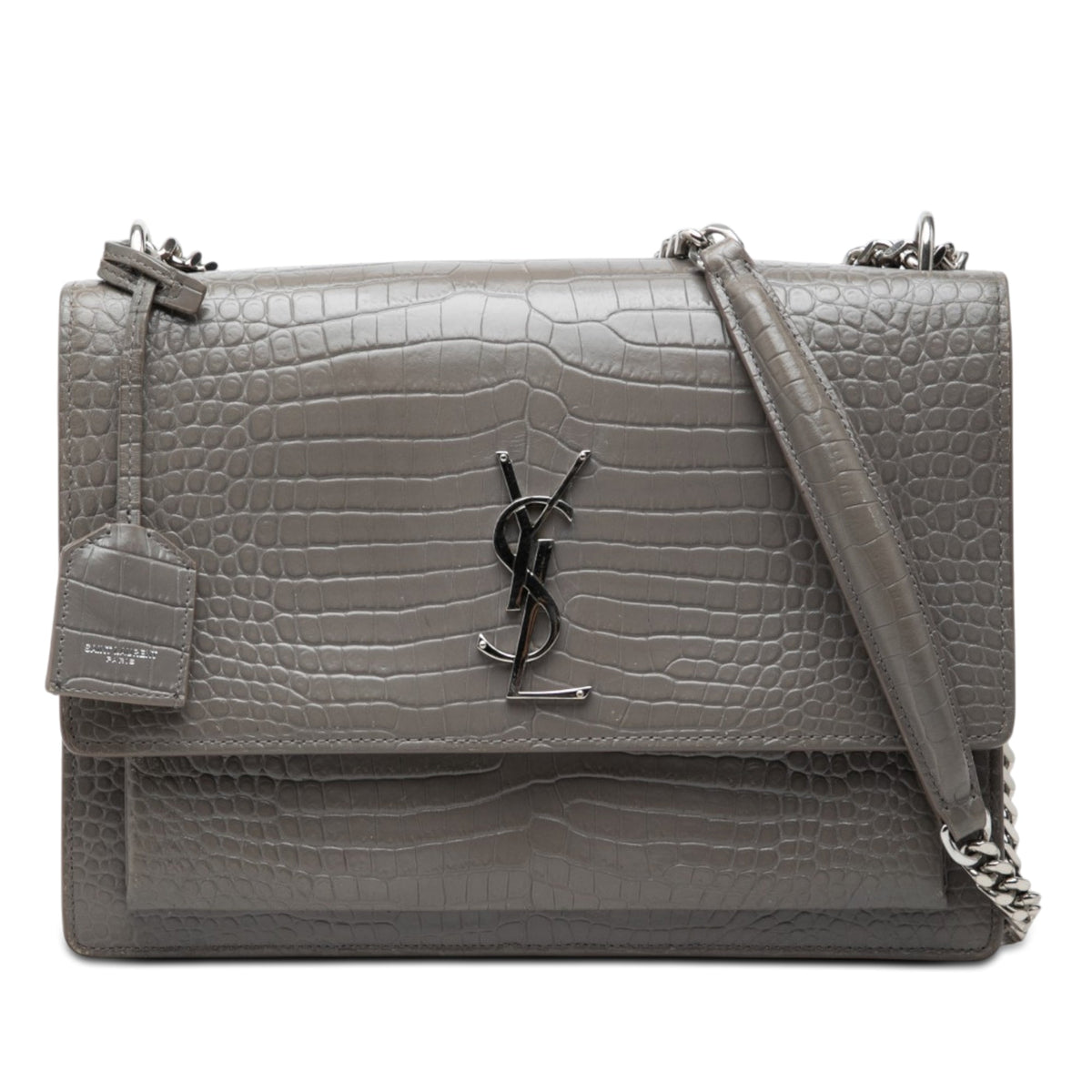 Saint Laurent Large Croc Embossed Leather Monogram Sunset Crossbody