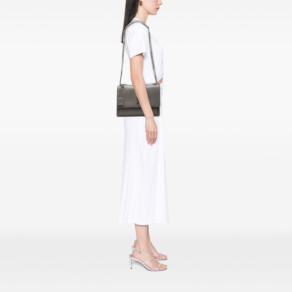 Saint Laurent Large Croc Embossed Leather Monogram Sunset Crossbody