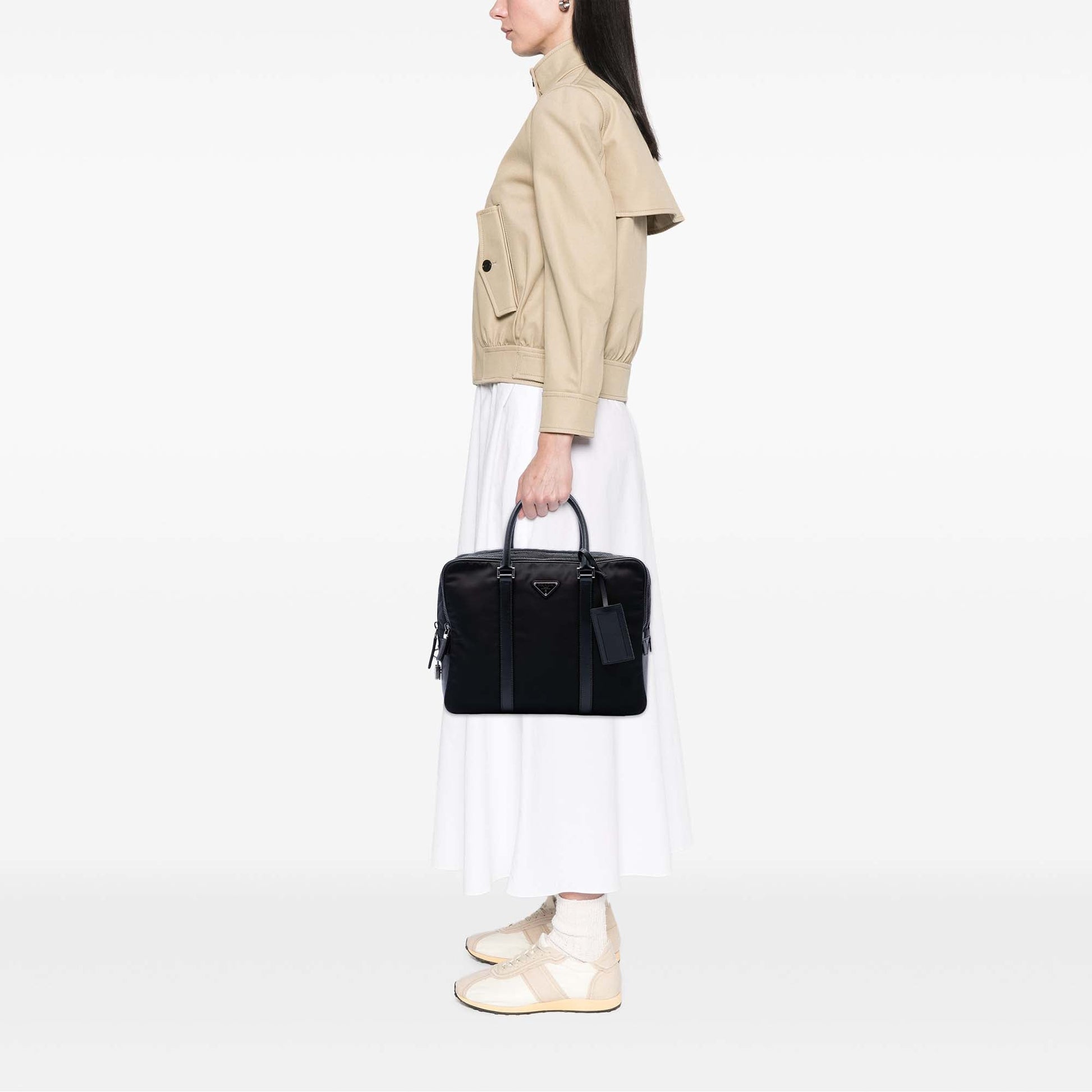 Prada Saffiano Trimmed Tessuto Business Bag