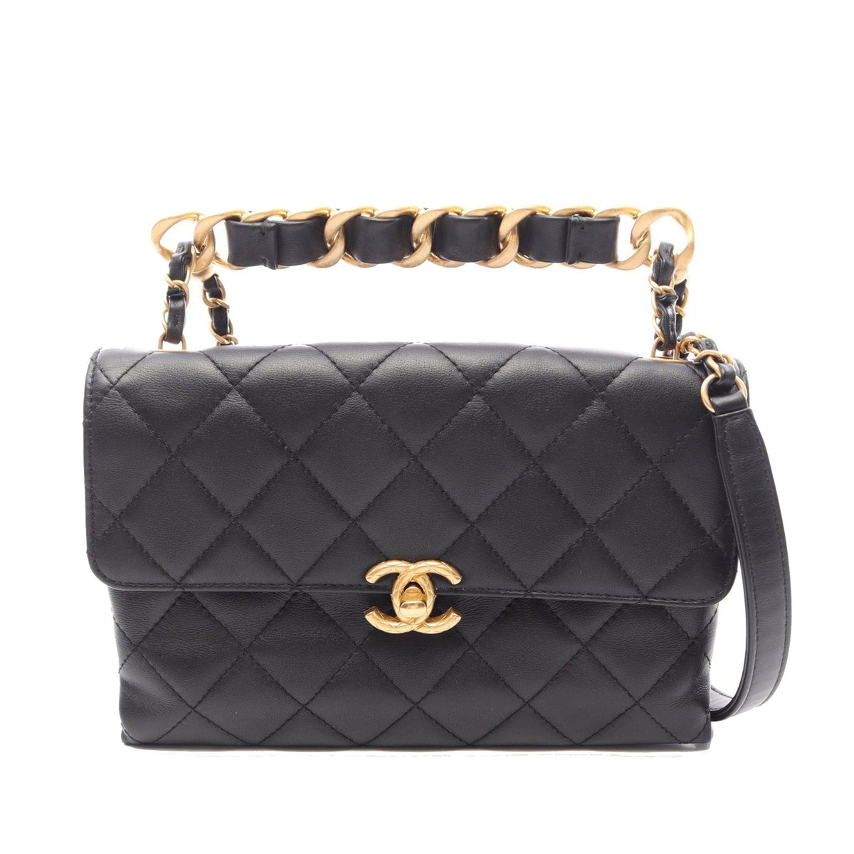 Chanel Small Quilted Lambskin Chain Infinity Flap — Black
