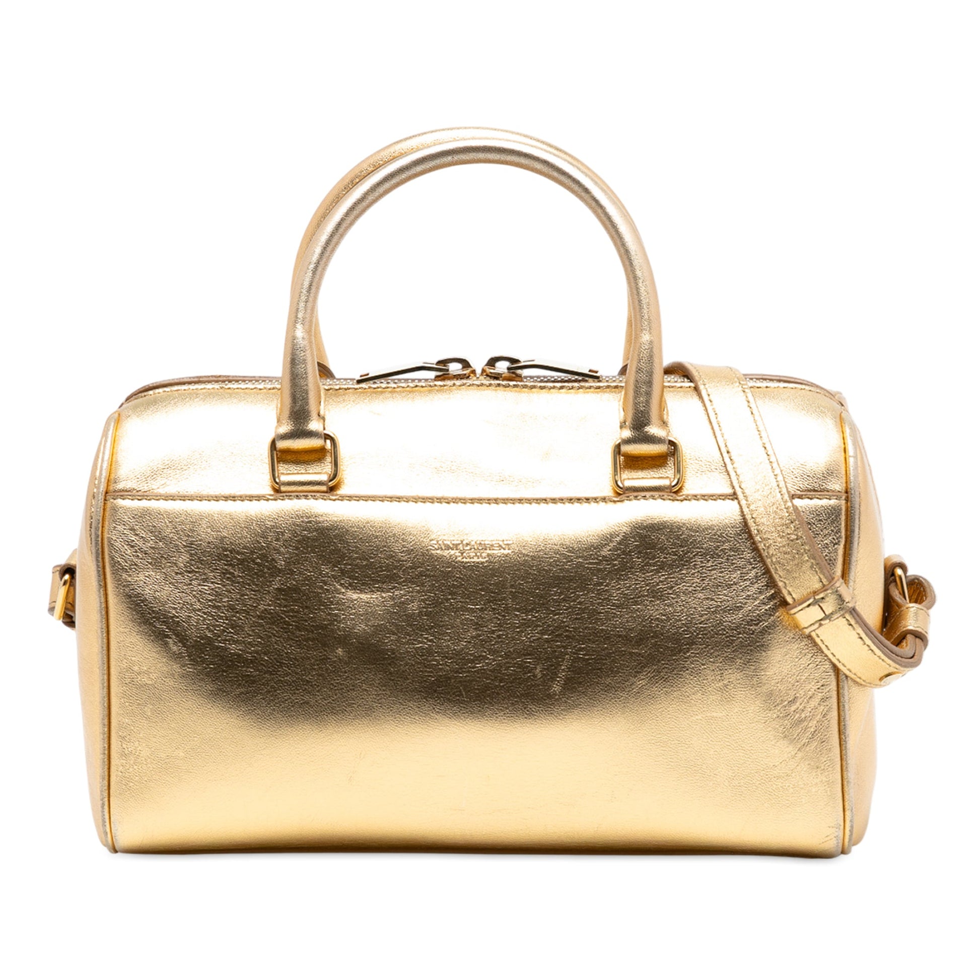 Saint Laurent Baby Metallic Leather Classic Duffle Satchel
