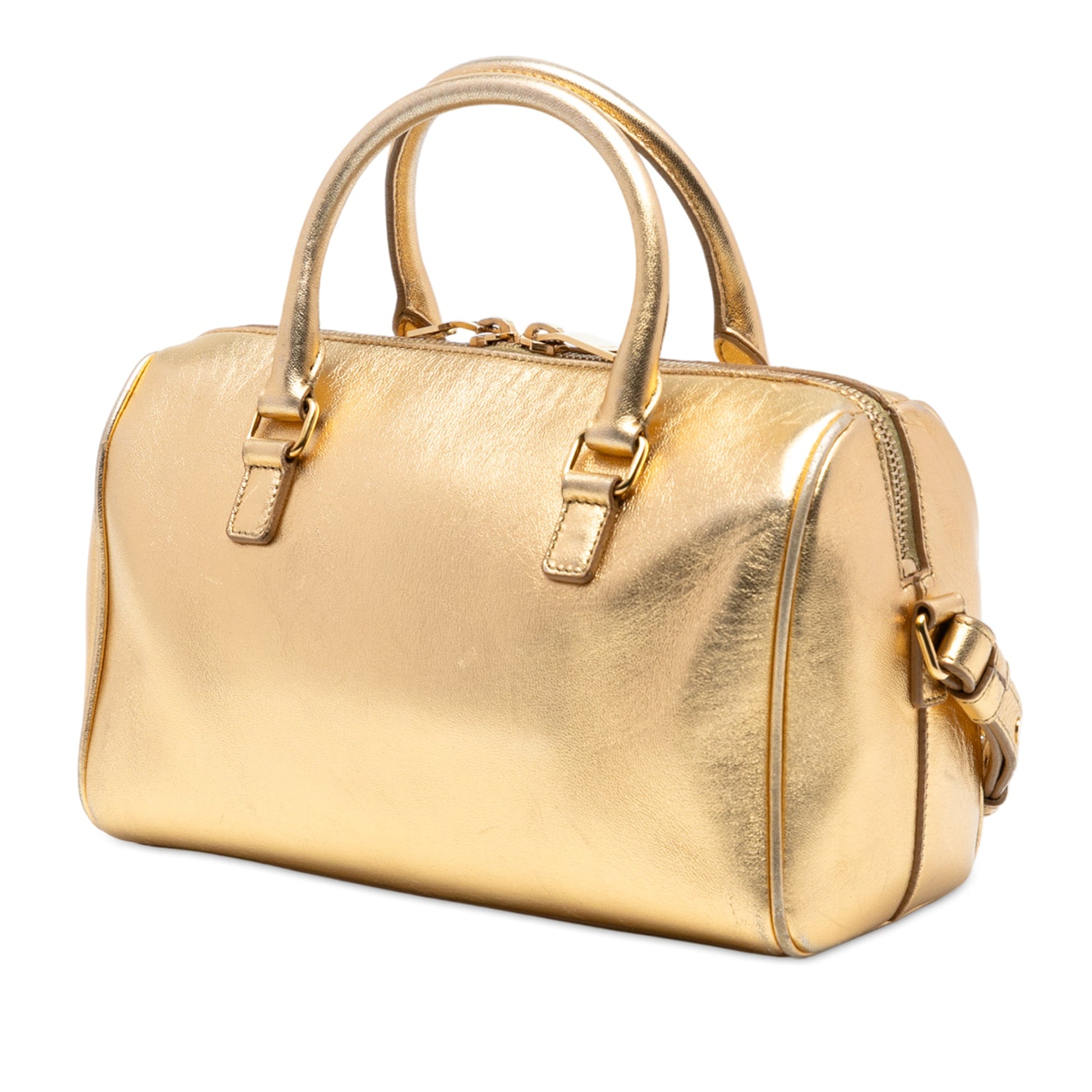 Saint Laurent Baby Metallic Leather Classic Duffle Satchel