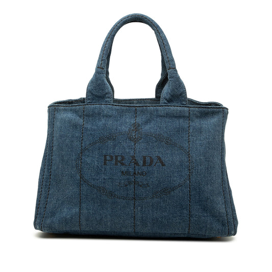 Prada Denim Canapa Logo Tote