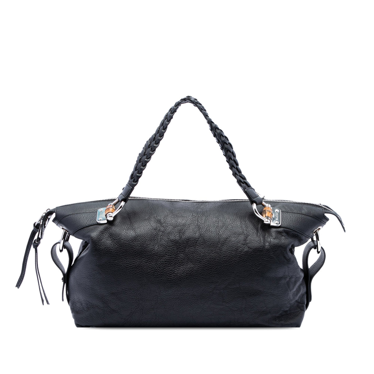 Gucci Large Pebbled Calfskin Bamboo Bar Tote — Black